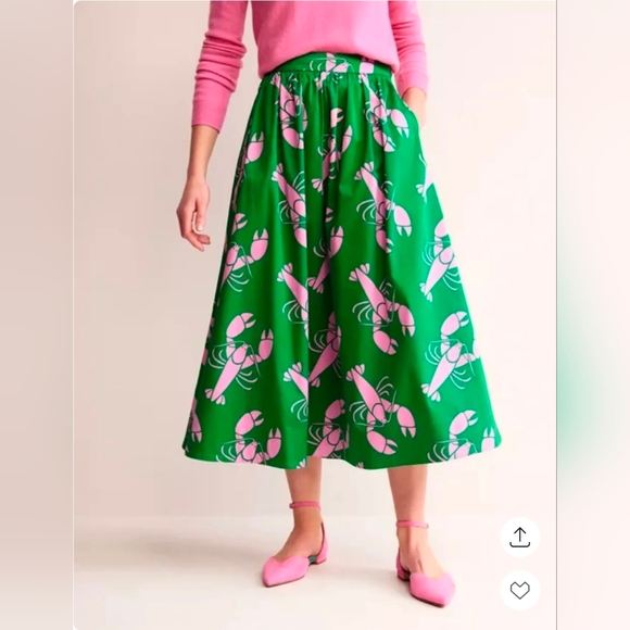 Boden Dresses & Skirts - Boden Green Midi Skirt with Pink Lobster Print - Size 12R